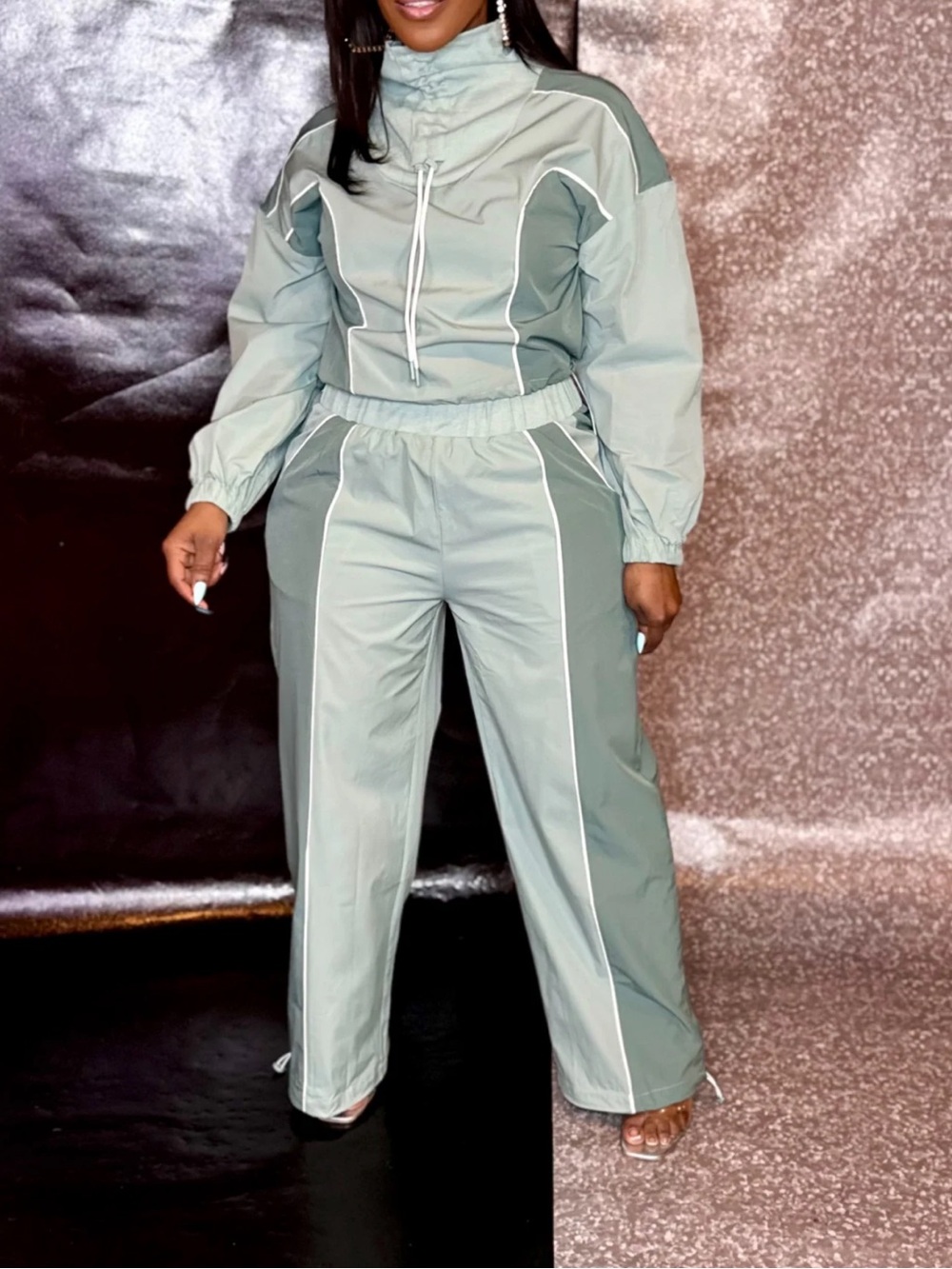 Relaxed Two-Tone Sage Track Pants - Women